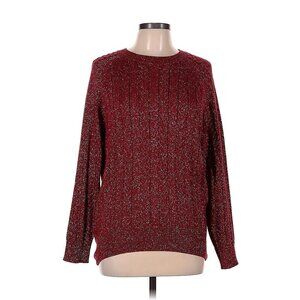 Athleta Women's Medium Red Silver Metallic Long Sleeve Christmas Holiday Sweater